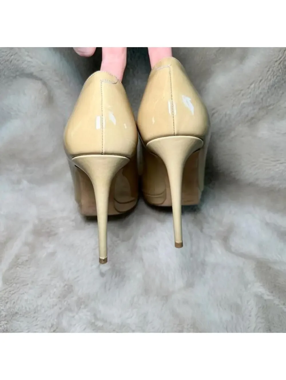 Jimmy Choo Luna 100 Peep Toe Patent Beige Pump Heel 40.5 Excellent